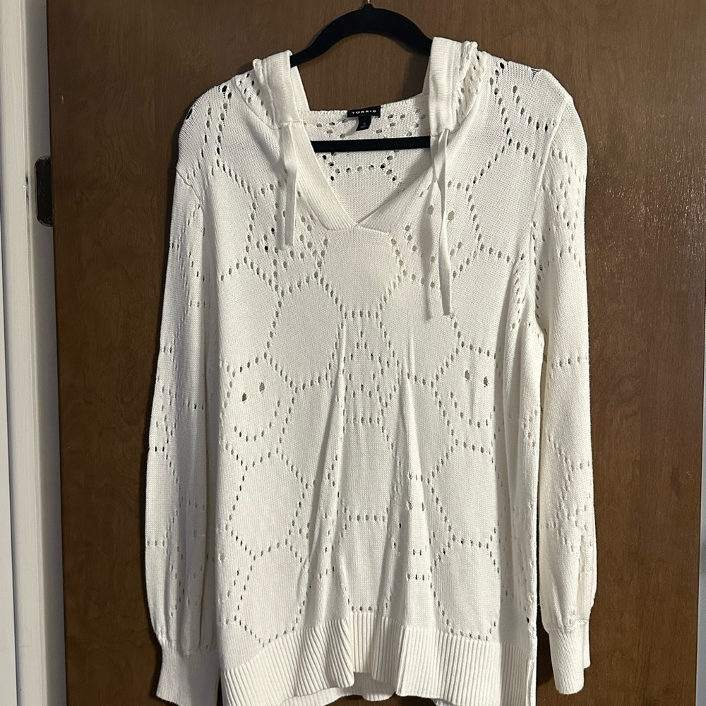 Torrid White Knit Women's Hooded Sweater